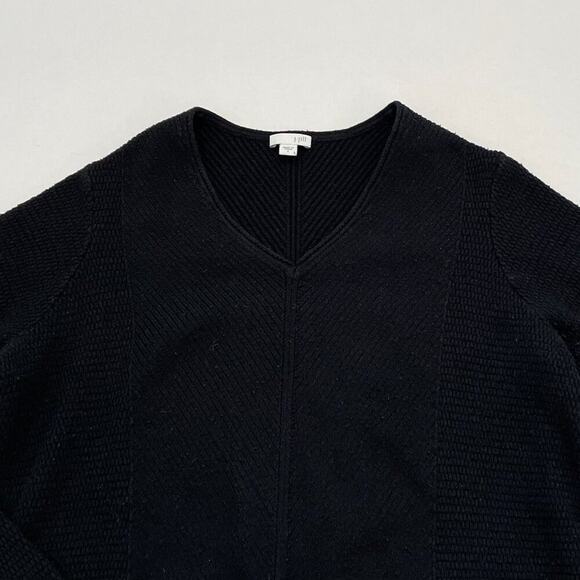 J. Jill Cotton Blend Black Oversized Textured Sweater V-Neck Long Sleeve Tunic S - Picture 9 of 14